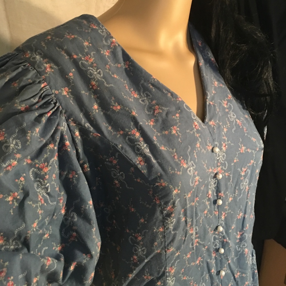 Vintage multicolor blue hand sewn dress size 12 - Picture 3 of 5